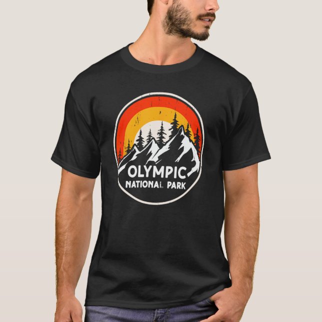 Olympic National Park Mountain Trees & Sun Camping T-Shirt (Front)
