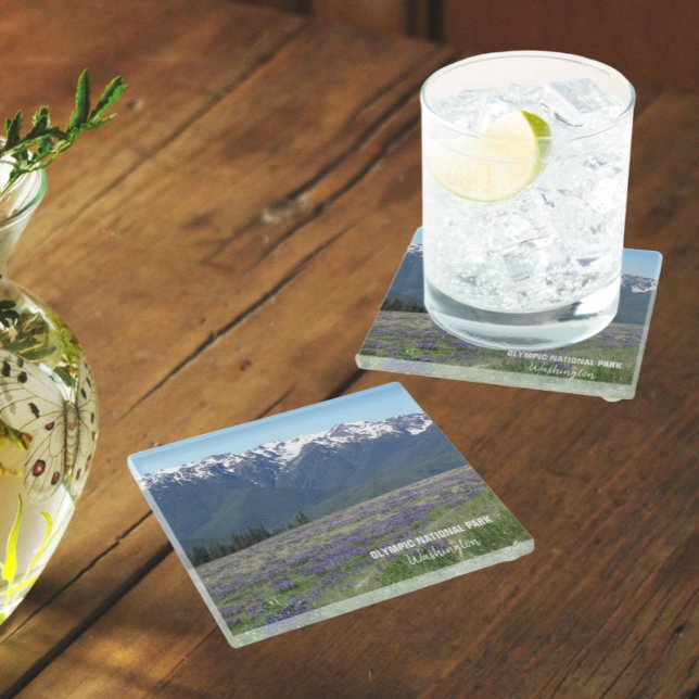 Olympic National Park Mountains and Meadows Glass Coaster (In Situ)