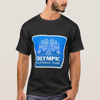 Olympic National Park Retro Bird Badge Blue T-Shirt
