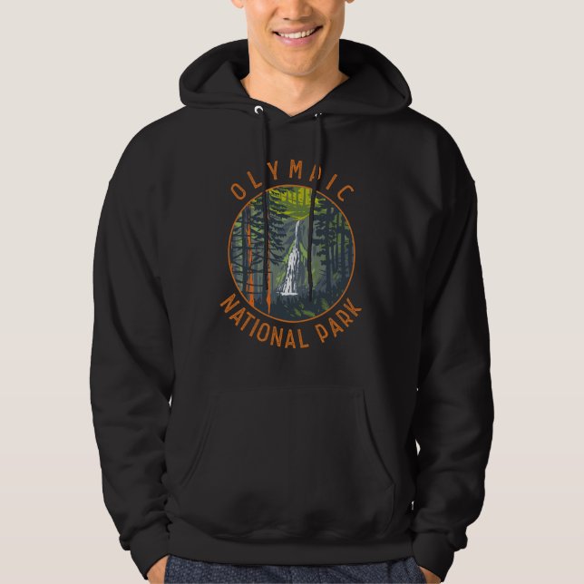 Olympic National Park Retro Distressed Circle Hoodie (Front)