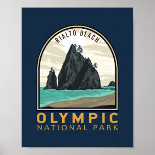 Olympic National Park Rialto Beach Vintage Emblem Poster