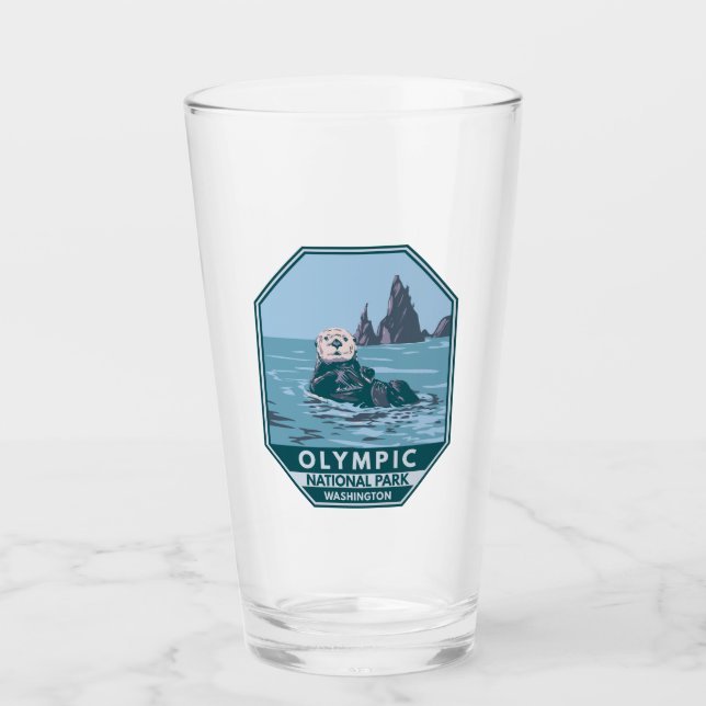 Olympic National Park Sea Otter Vintage Glass (Front)