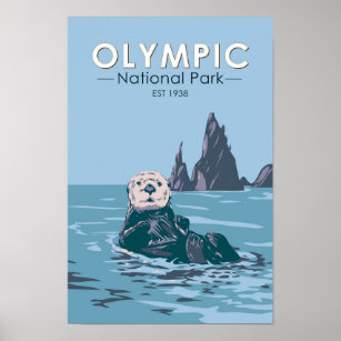 Olympic National Park Sea Otter Vintage Poster