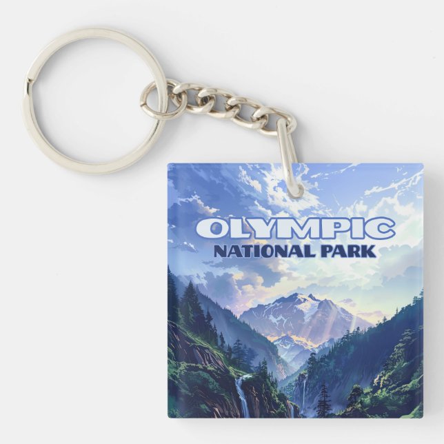 Olympic National Park Washington Mountains Vintage Key Ring (Front)