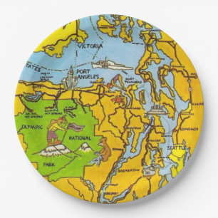 Olympic Peninsula Map Paper Plate