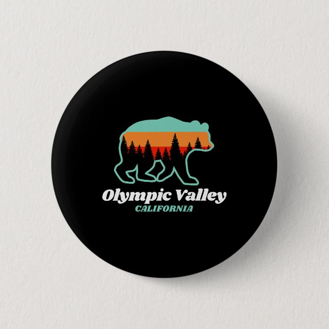 Olympic Valley California Skiing Snowboarding Bear 6 Cm Round Badge (Front)
