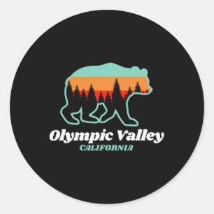 Olympic Valley California Skiing Snowboarding Bear Classic Round Sticker