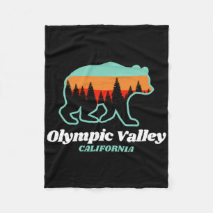 Olympic Valley California Skiing Snowboarding Bear Fleece Blanket