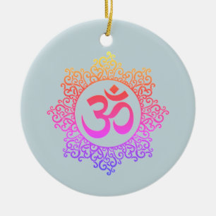 Om and lotus rainbow colour symbols on ornament