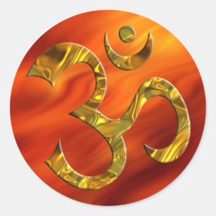 OM / AUM - GOLD   fire red Classic Round Sticker