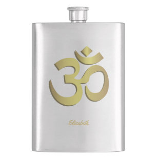 Om ( Aum ) Namaste yoga symbol Hip Flask