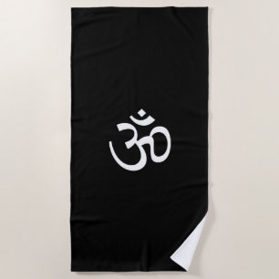 Om Aum outline Icon, Hinduism Symbol, black white  Beach Towel