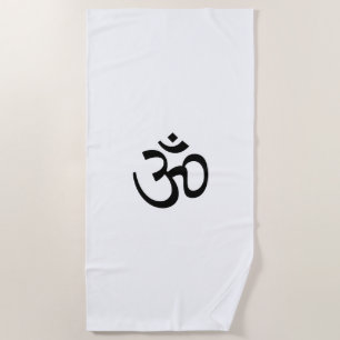 Om Aum outline Icon, Hinduism Symbol, black white  Beach Towel