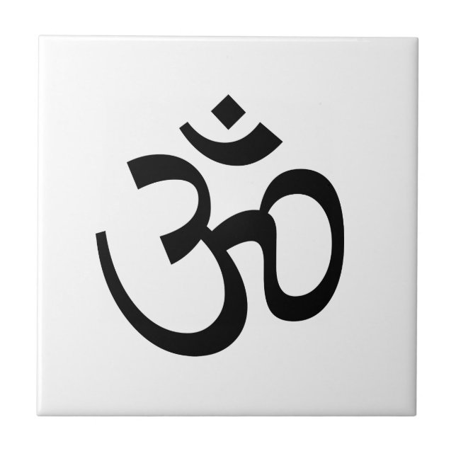 Om Aum outline Icon, Hinduism Symbol, black white Ceramic Tile (Front)