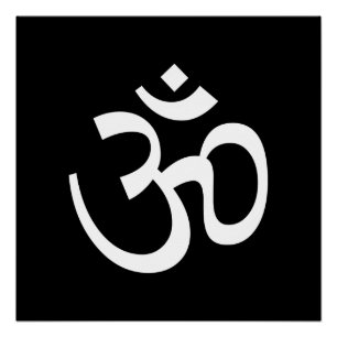 Om Aum outline Icon, Hinduism Symbol, black white  Poster