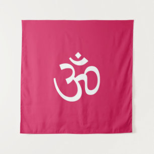 Om Aum outline Icon Ruby pink Hinduism Symbol  Tapestry