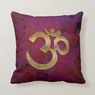 OM AUM purple gold hindu yoga Throw Pillow