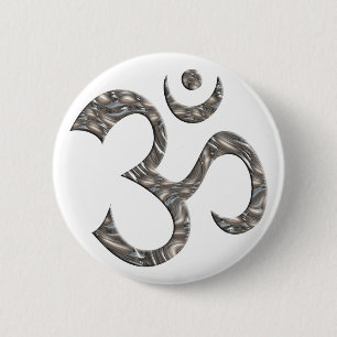 OM / AUM - SILVER 6 CM ROUND BADGE