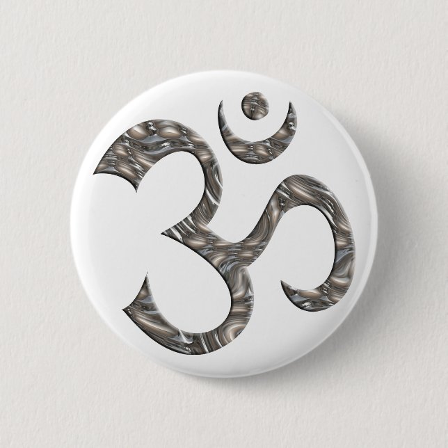 OM / AUM - SILVER 6 CM ROUND BADGE (Front)