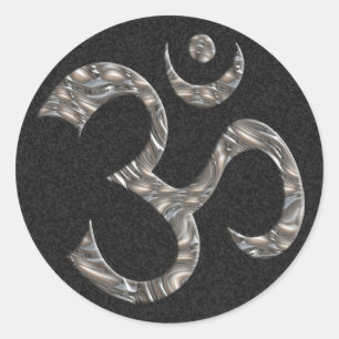 OM / AUM - SILVER black splatter Classic Round Sticker