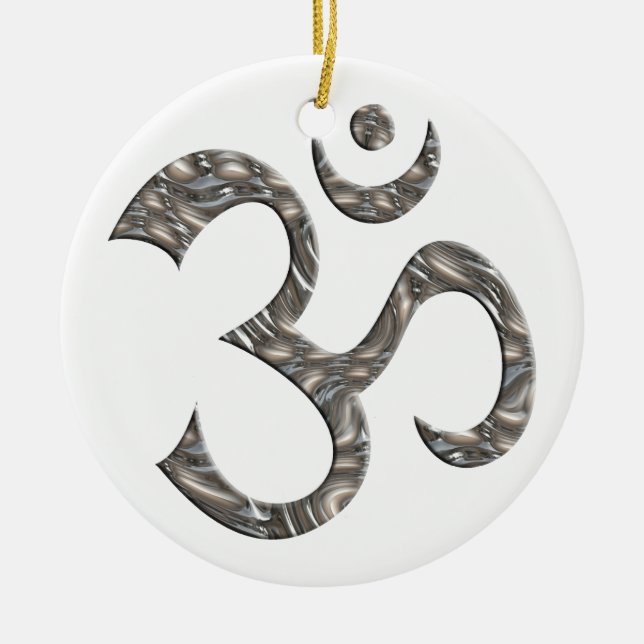 OM / AUM - SILVER & GOLD CERAMIC ORNAMENT (Front)