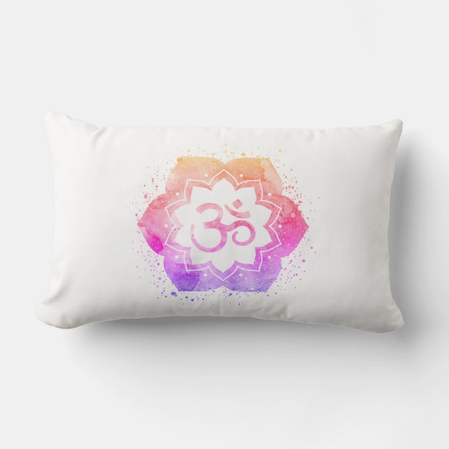 *~* OM AUM Symbol Ombre Flower  Lotus Mandala Lumbar Cushion (Front)