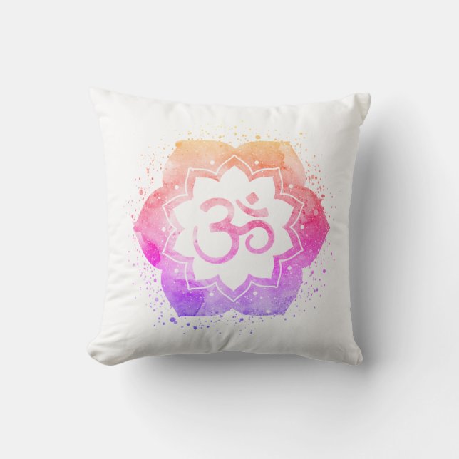 *~* OM AUM Symbol Ombre Lotus Flower Mandala Cushion (Front)