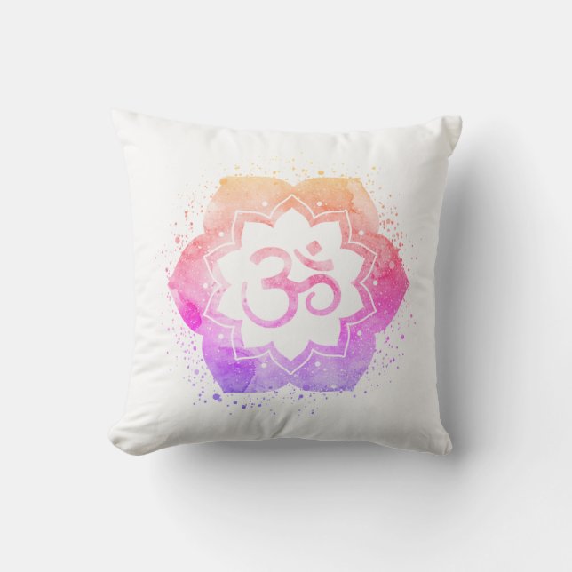 *~* OM AUM Symbol Outdoor Lotus Flower Mandala Cushion (Front)
