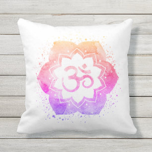 *~* OM AUM Symbol Outdoor Lotus Flower Mandala Cushion