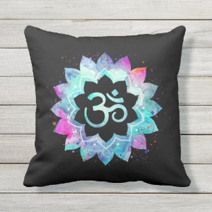 *~* Om Aum Turquoise Blue Magenta Black Outdoor Cushion