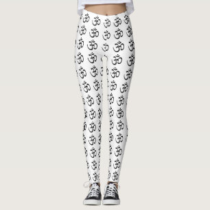 Om Black on White Yoga Pants
