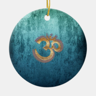 OM blue brass gold damask Asia Yoga Spiritualität Ceramic Ornament