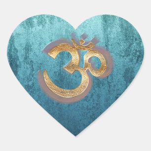 OM blue brass gold damask Asia Yoga Spiritualität Heart Sticker