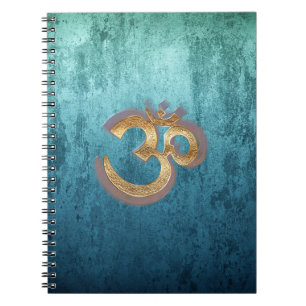 OM blue brass gold damask Asia Yoga Spiritualität Notebook