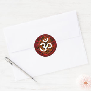 Om Chakra Mandala Red  Classic Round Sticker