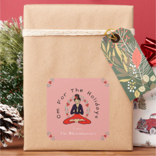 'Om For The Holidays' Yoga and Wreath Card Square Sticker