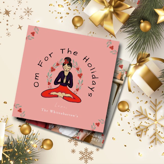 'Om For The Holidays' Yoga and Wreath Holiday Card (Fun Yogi Holiday Card with Yoga Girl and Wreath Art, 'Om for the Holidays' Greeting and your Photo!)