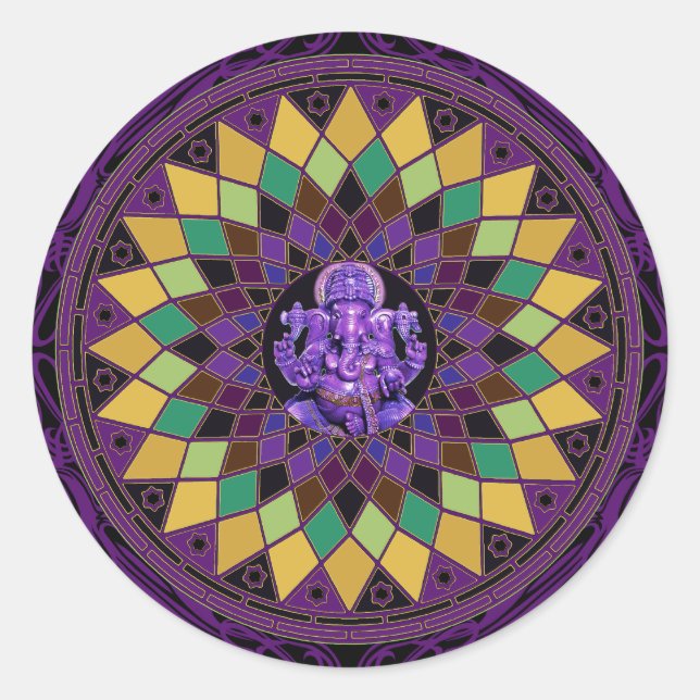 Om Ganesh Mandala Classic Round Sticker (Front)