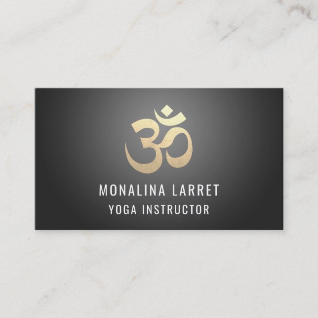 Om Gold Meditation Symbol Yoga Instructor | Black Business Card (Front)