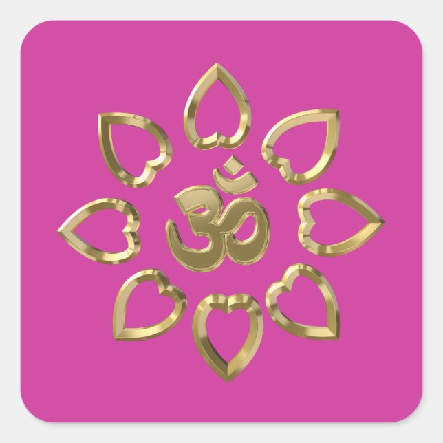 Om golden symbol square sticker (Front)