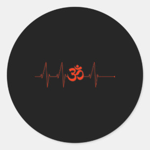 Om Heartbeat Funny Sacred Ohm Yoga Meditation Cool Classic Round Sticker