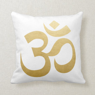 Om HIndu Meditation Symbol Yoga Faux Gold Foil Cushion
