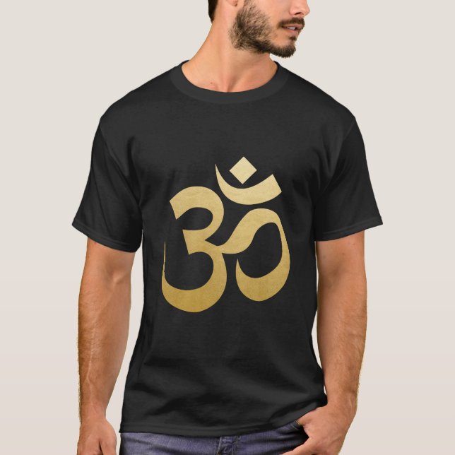 Om HIndu Meditation Symbol Yoga Faux Gold Foil T-Shirt (Front)