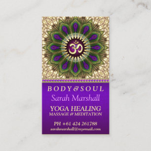 OM Holistic Royal Purple+Green Peacock Mandala Business Card