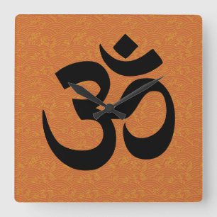 Om in a sea of orange waves square wall clock