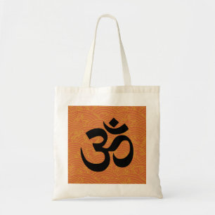 Om in a sea of orange waves tote bag