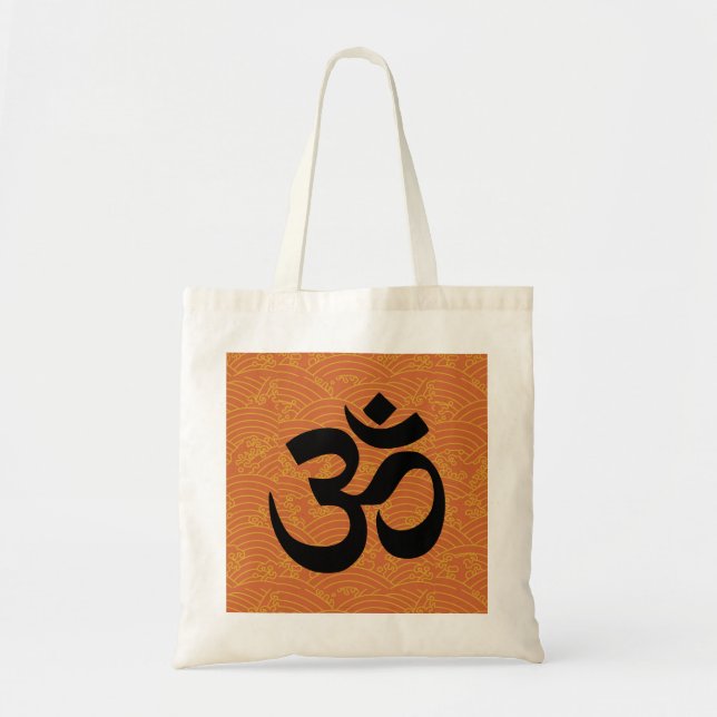 Om in a sea of orange waves tote bag (Front)