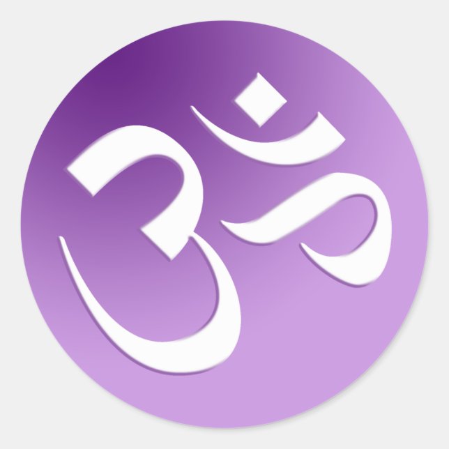 Om, in Purple and White Classic Round Sticker (Front)