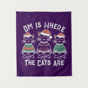 Om Is Where the Cats Are Festive Holiday Tapestry