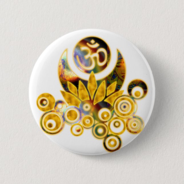 Om Lotus 6 Cm Round Badge (Front)